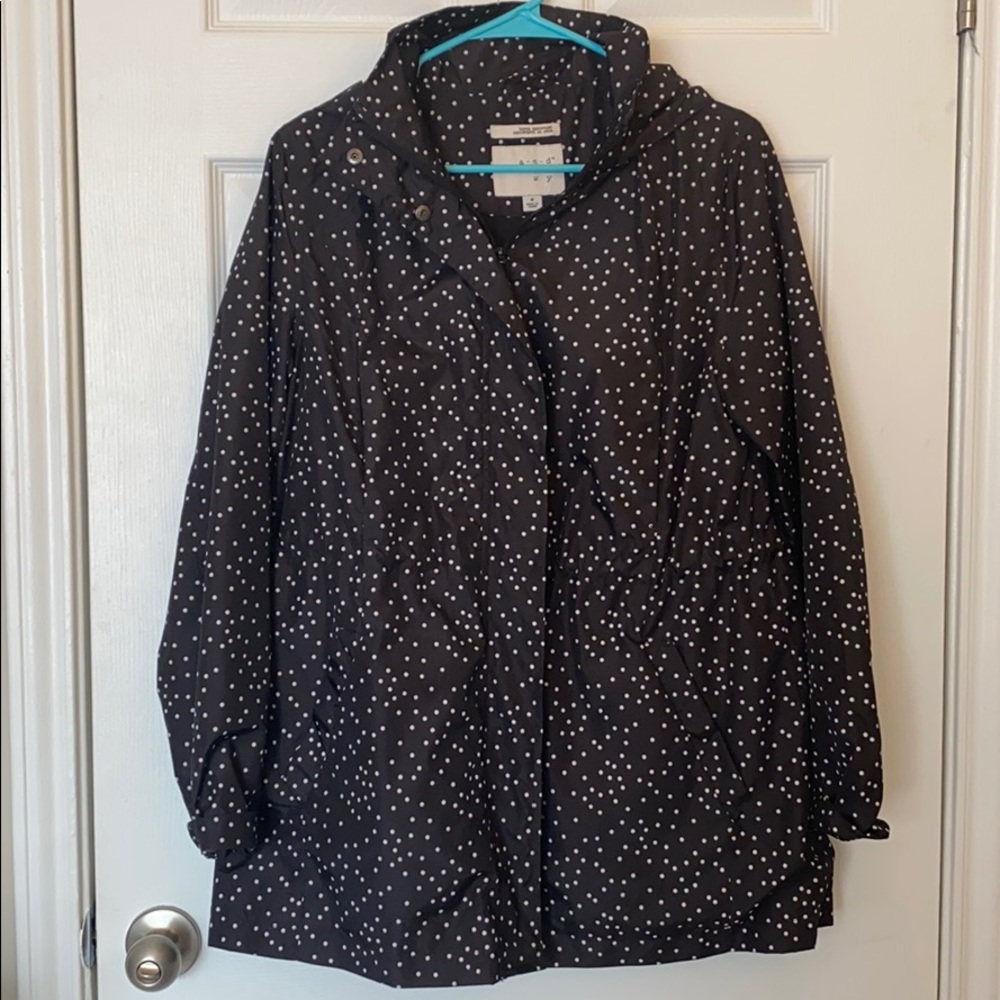 A New Day Black Polka Dot Hooded Rain Jacket